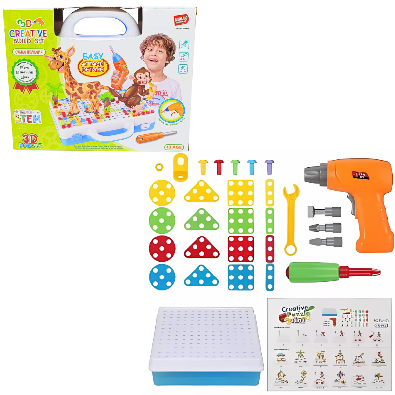 Birlik Oyuncak 3 Boyutlu Yaratıcı 340 Parça Matkaplı Vidalama Eğitici Oyun Seti URT014-001