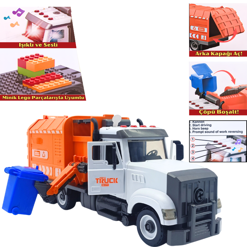 CTOY Büyük Boy Sök-Tak Pilli Müzikli Işıklı Çöp Kamyonu – 3+ Yaş Oyuncak Kamyon