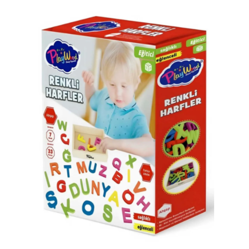 Playwood  33 Parça Kutulu Renkli Ahşap Harfler