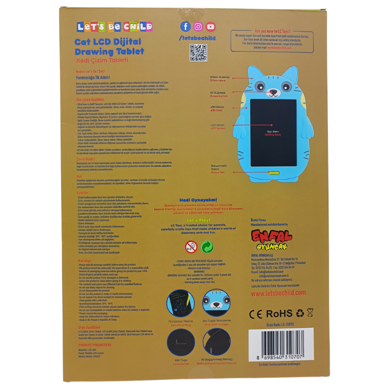 Lc Eğitici Kedi Figürlü Pilli Çizim Tableti LC-31070